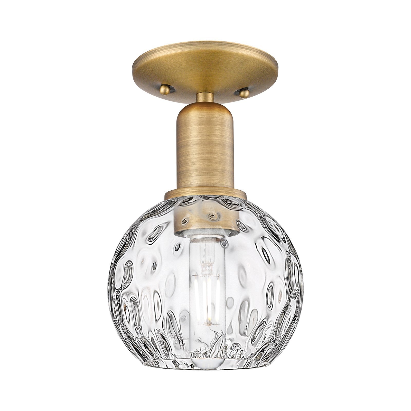 Innovations Athens 6in 1-Light Semi-Flush Mount | Industrial Brushed Brass and Clear Water Glass | Entryway & Hallway | 6 x 9.5 | Model 716-1C-BB-G1215-6