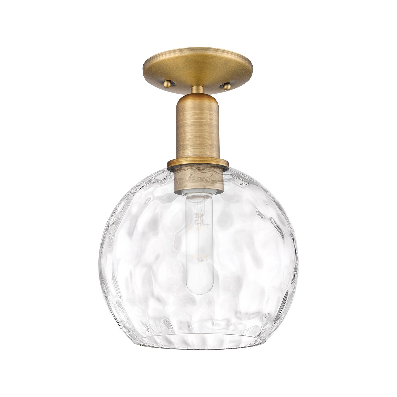 Innovations Athens Water Glass 8in 1-Light Semi-Flush Mount | Industrial Brushed Brass Steel and Clear Water Glass | Entryway & | Model 716-1C-BB-G1215-8