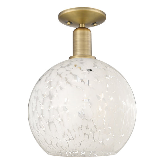 Innovations Lighting White Mouchette 10in 1-Light Semi-Flush Mount | Industrial Brushed Brass Steel and White Mouchette Glass | Model 716-1C-BB-G1216-10WM