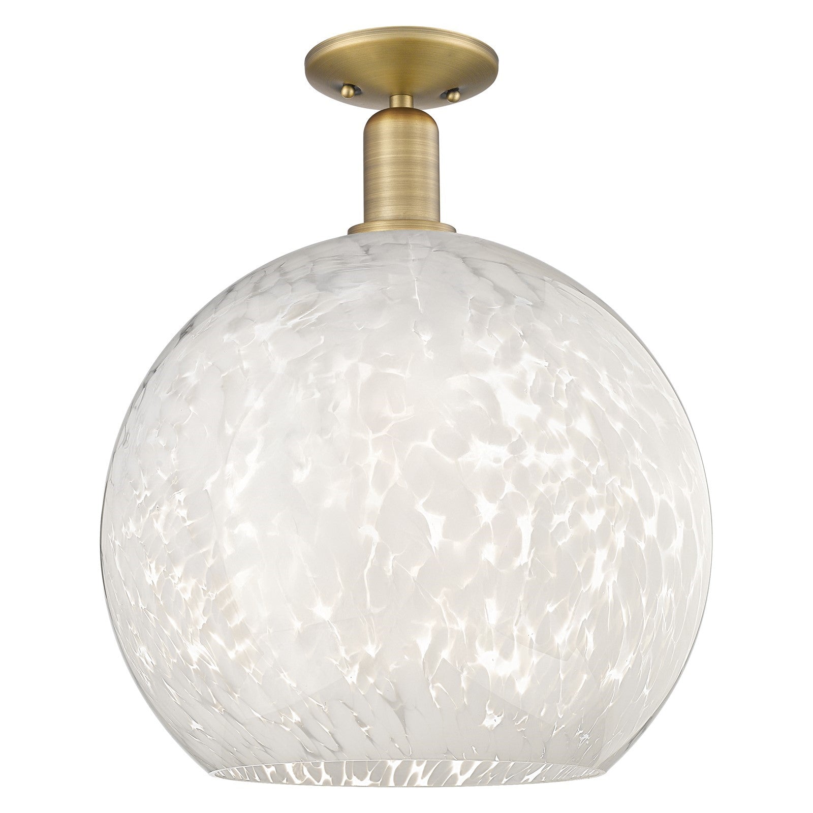 Innovations Arcadia 14in 1-Light Semi-Flush Mount | Industrial Brushed Brass and White Mouchette Glass | Entryway & Hallway | Model 716-1C-BB-G1216-14WM