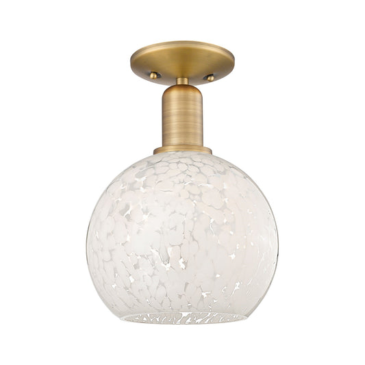 Innovations Lighting White Mouchette 8in 1-Light Semi-Flush Mount | Industrial Brushed Brass Steel and White Mouchette Glass | Model 716-1C-BB-G1216-8WM