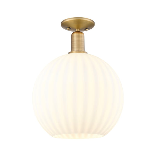 Innovations Lighting Arcadia 12in 1-Light Semi-Flush Mount | Industrial Brushed Brass and White Venetian Glass | Entryway & | Model 716-1C-BB-G1217-12WV
