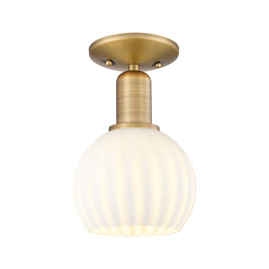 Innovations Lighting Arcadia 6in 1-Light Semi-Flush Mount | Industrial Brushed Brass and White Venetian Glass | Hallway & | Model 716-1C-BB-G1217-6WV