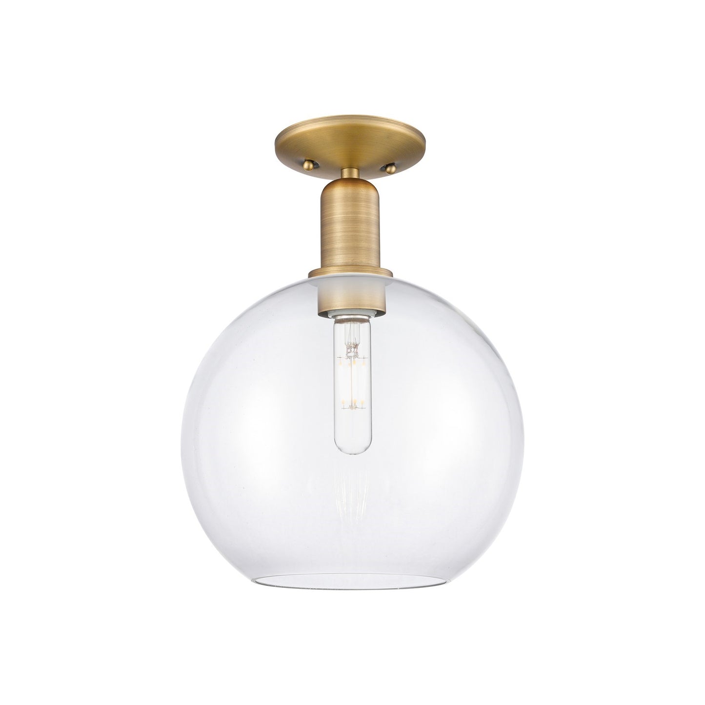 Innovations Athens 10in 1-Light Semi-Flush Mount | Industrial Brushed Brass Steel and Clear Glass | Entryway & Hallway | 10 x 10 | Model 716-1C-BB-G122-10