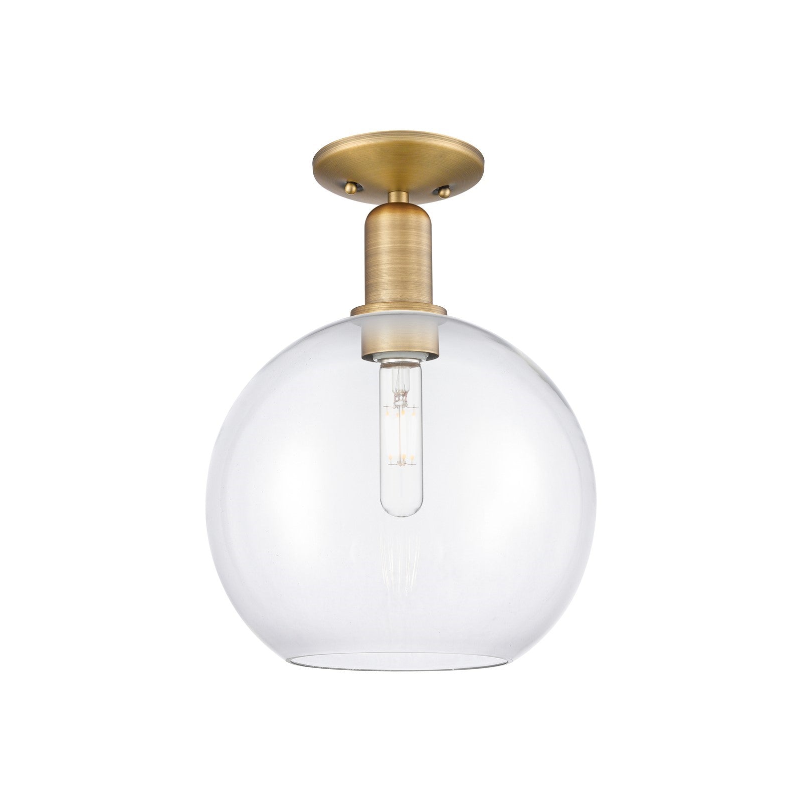 Innovations Athens 10in 1-Light Semi-Flush Mount | Industrial Brushed Brass Steel and Clear Glass | Entryway & Hallway | 10 x 10 | Model 716-1C-BB-G122-10