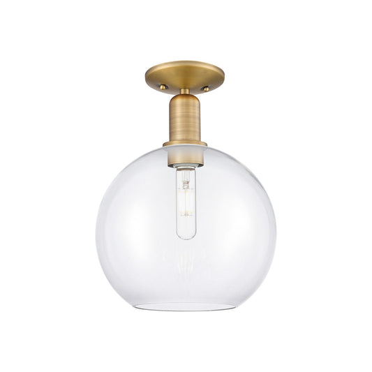 Innovations Athens 10in 1-Light Semi-Flush Mount | Industrial Brushed Brass Steel and Clear Glass | Entryway & Hallway | 10 x 10 | Model 716-1C-BB-G122-10