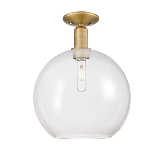 Innovations Athens 12in 1-Light Semi-Flush Mount | Industrial Brushed Brass Steel and Clear Glass | Entryway & Hallway | 11.75 x | Model 716-1C-BB-G122-12