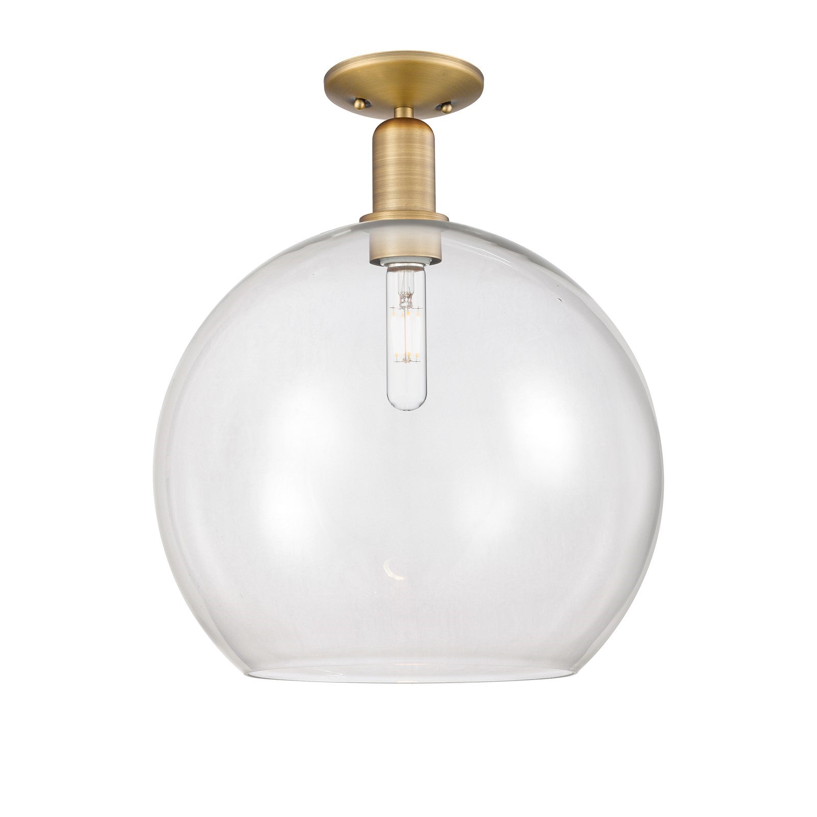 Innovations Athens 14in 1-Light Semi-Flush Mount | Industrial Brushed Brass Steel and Clear Glass | Entryway & Hallway | 13.75 x | Model 716-1C-BB-G122-14