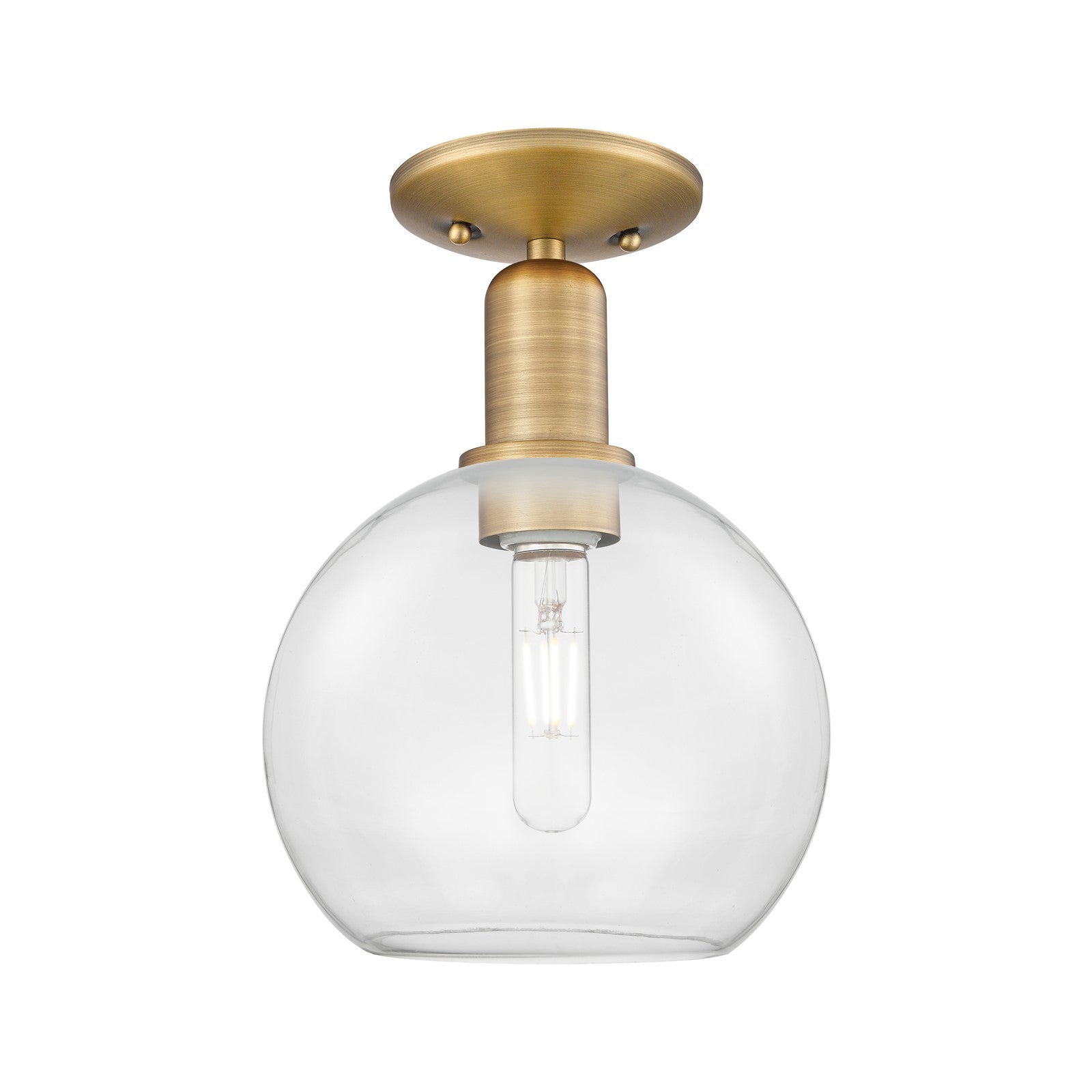 Innovations Athens 8in 1-Light Semi-Flush Mount | Industrial Brushed Brass Steel and Clear Glass | Entryway & Hallway | 8 x 8 x | Model 716-1C-BB-G122-8