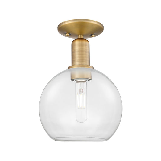 Innovations Athens 8in 1-Light Semi-Flush Mount | Industrial Brushed Brass Steel and Clear Glass | Entryway & Hallway | 8 x 8 x | Model 716-1C-BB-G122-8