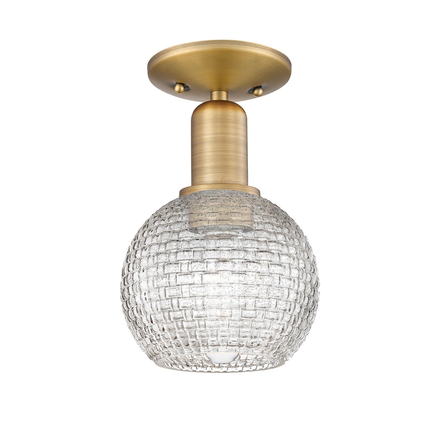 Innovations Athens 6in 1-Light Semi-Flush Mount | Industrial Brushed Brass Steel and Clear Basket Weave Glass | Entryway & | Model 716-1C-BB-G122C-6CL
