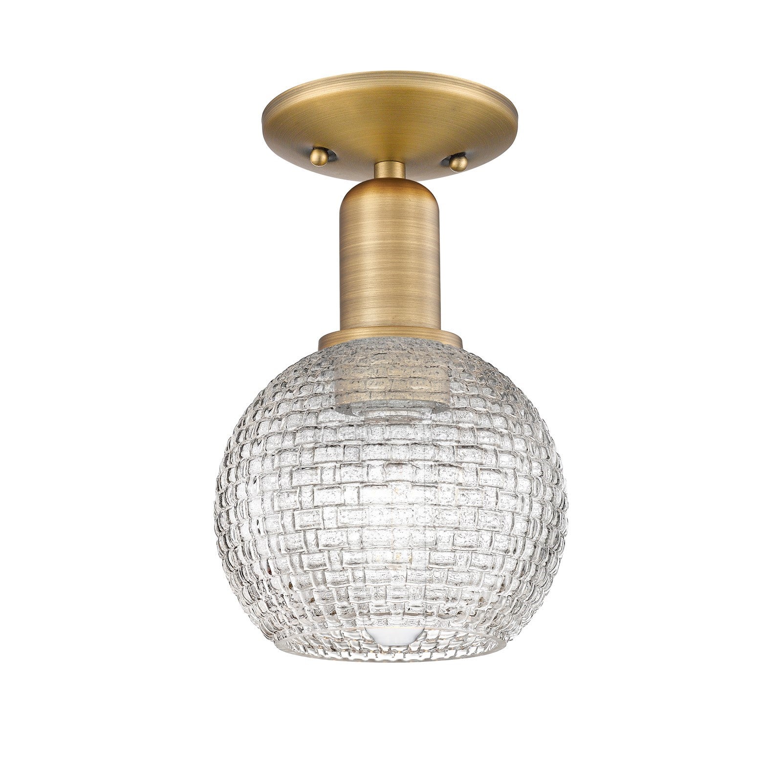 Innovations Athens 6in 1-Light Semi-Flush Mount | Industrial Brushed Brass Steel and Clear Basket Weave Glass | Entryway & | Model 716-1C-BB-G122C-6CL