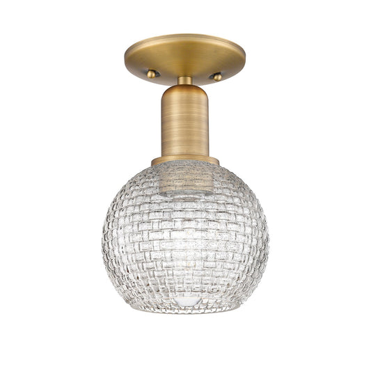 Innovations Athens 6in 1-Light Semi-Flush Mount | Industrial Brushed Brass Steel and Clear Basket Weave Glass | Entryway & | Model 716-1C-BB-G122C-6CL