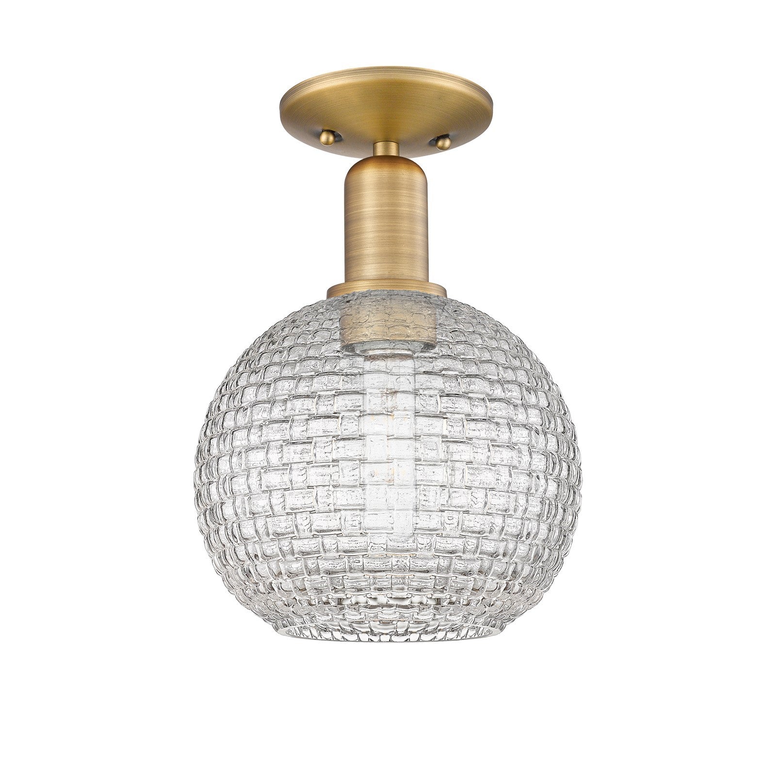 Innovations Athens 8in 1-Light Semi-Flush Mount | Industrial Brushed Brass Steel and Clear Basket Weave Glass | Entryway & | Model 716-1C-BB-G122C-8CL