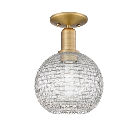 Innovations Athens 8in 1-Light Semi-Flush Mount | Industrial Brushed Brass Steel and Clear Basket Weave Glass | Entryway & | Model 716-1C-BB-G122C-8CL