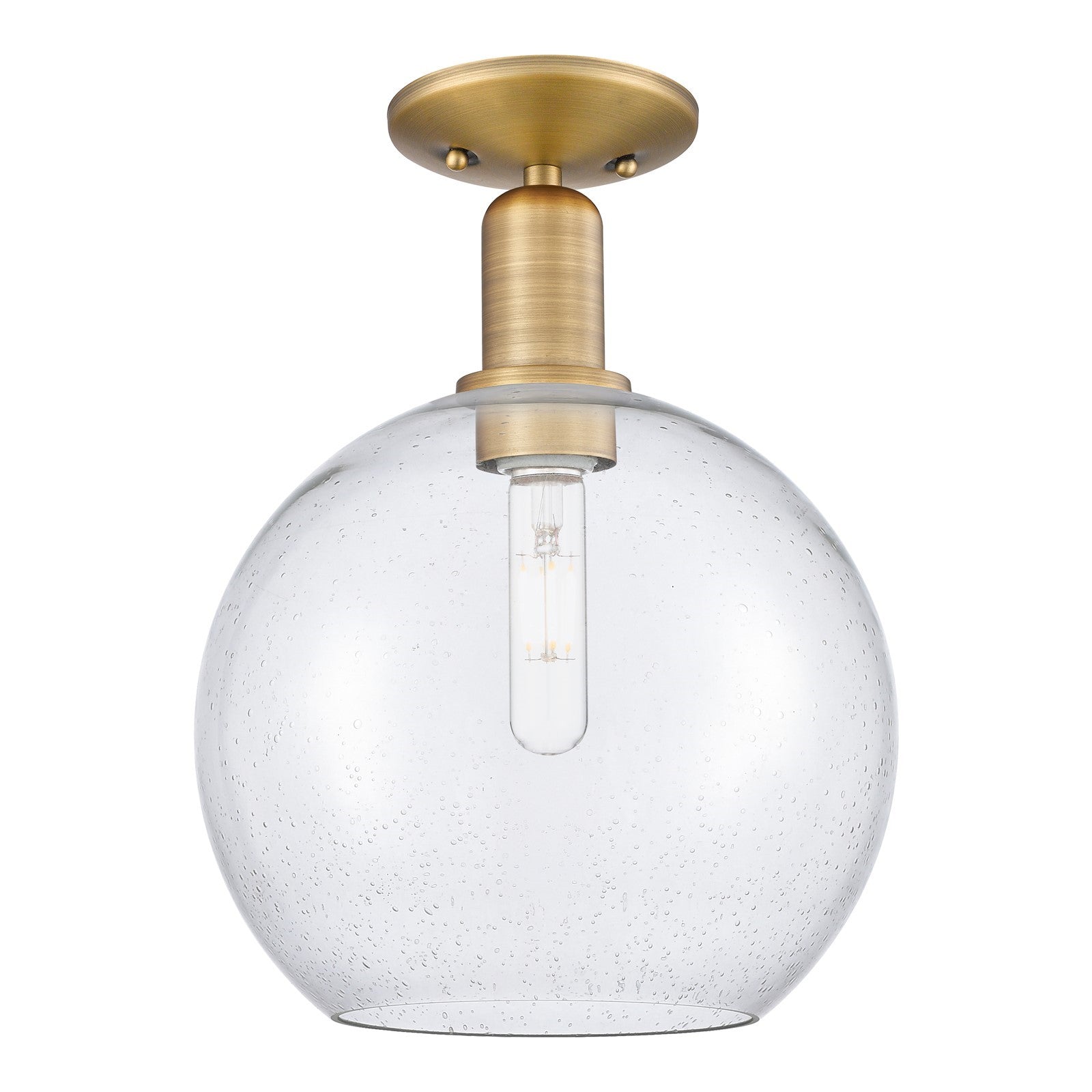 Innovations Athens 10in 1-Light Semi-Flush Mount | Industrial Brushed Brass Steel and Seedy Glass | Entryway & Hallway | 10 x 10 | Model 716-1C-BB-G124-10