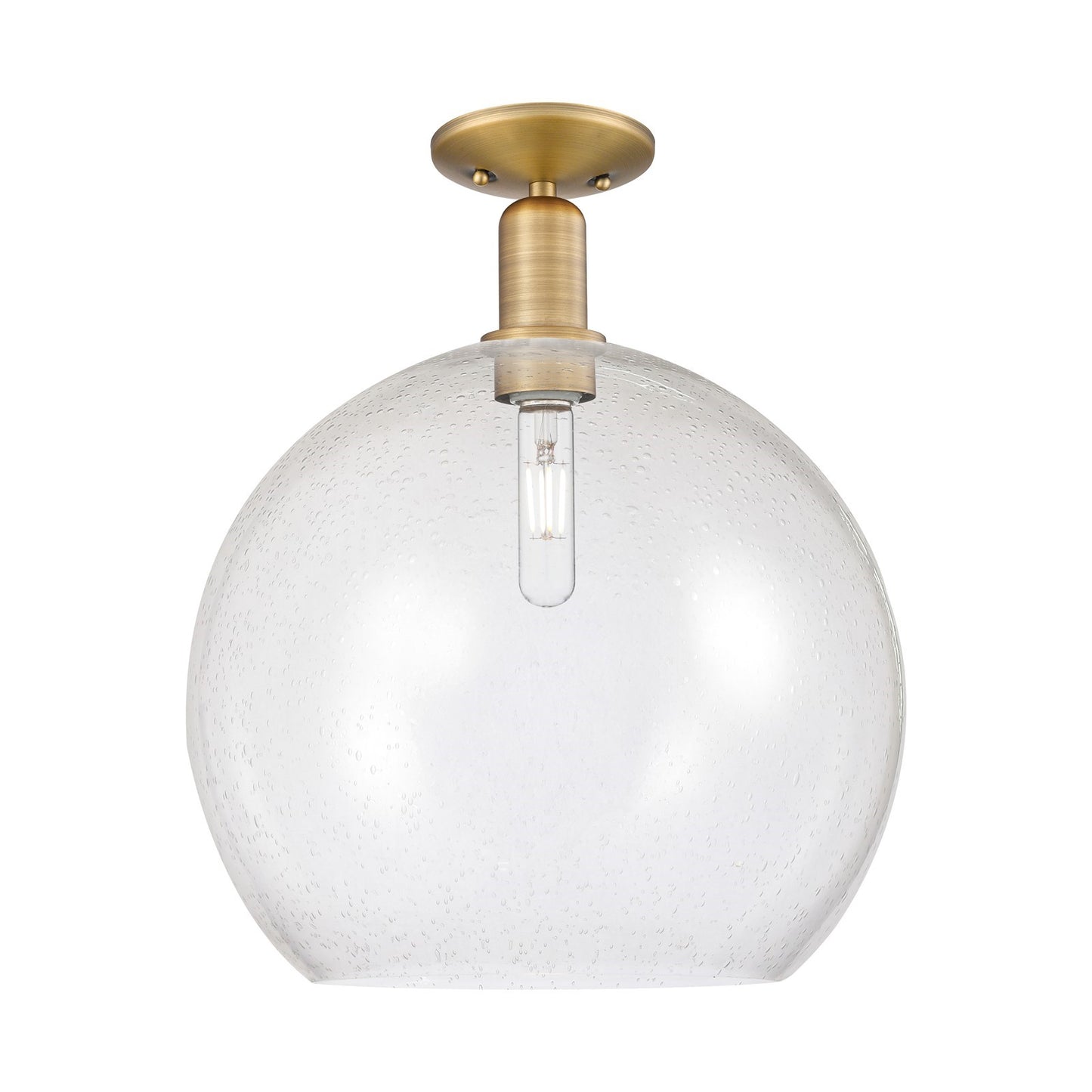 Innovations Athens 14in 1-Light Semi-Flush Mount | Industrial Brushed Brass Steel and Seedy Glass Globe | Entryway & Hallway | Model 716-1C-BB-G124-14