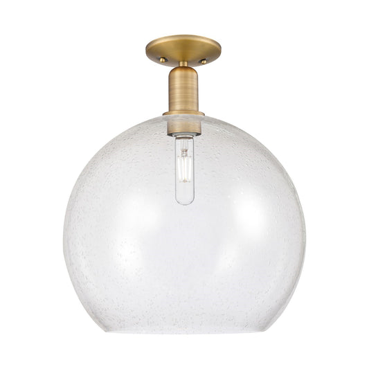 Innovations Athens 14in 1-Light Semi-Flush Mount | Industrial Brushed Brass Steel and Seedy Glass Globe | Entryway & Hallway | Model 716-1C-BB-G124-14