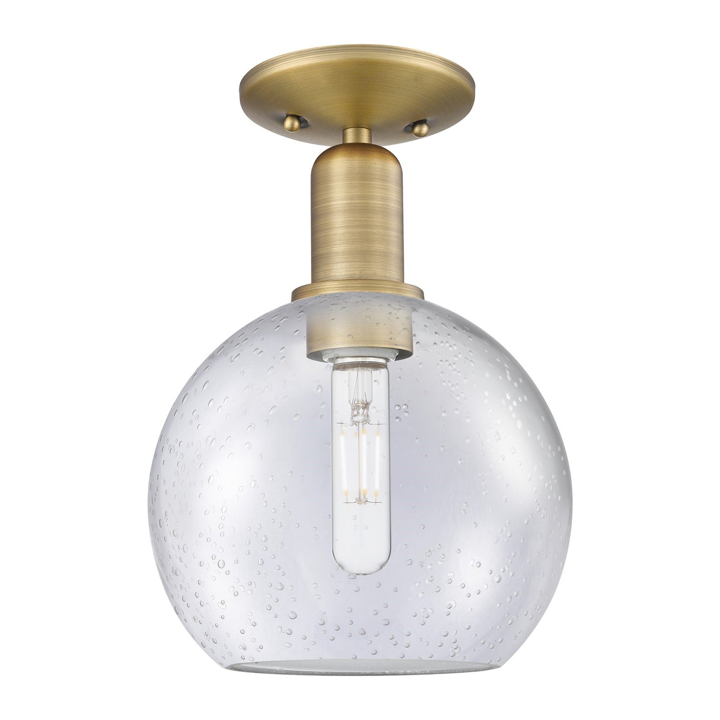 Innovations Athens 8in 1-Light Semi-Flush Mount | Industrial Brushed Brass Steel and Seedy Glass Globe | Entryway & Hallway | 8 x | Model 716-1C-BB-G124-8