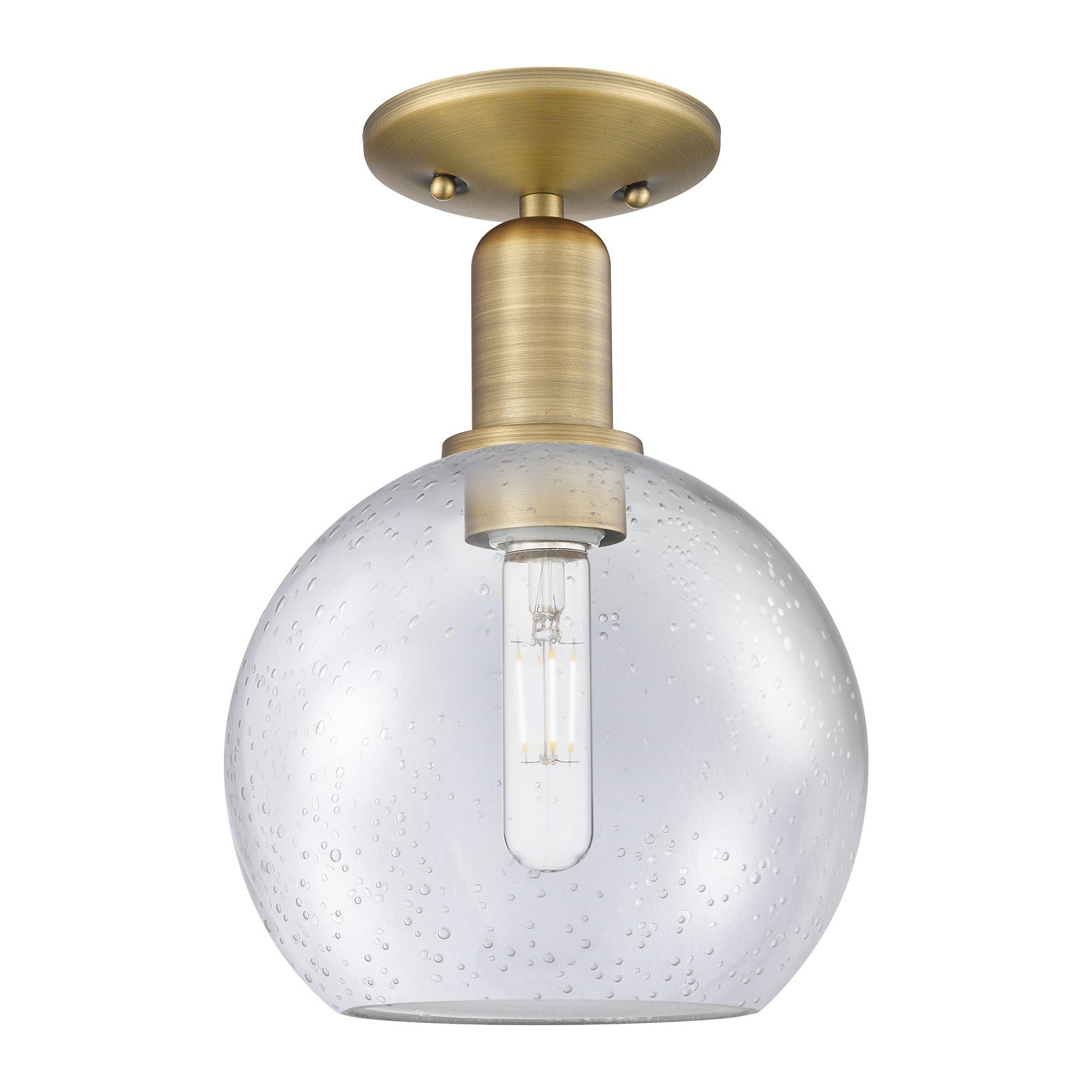 Innovations Athens 8in 1-Light Semi-Flush Mount | Industrial Brushed Brass Steel and Seedy Glass Globe | Entryway & Hallway | 8 x | Model 716-1C-BB-G124-8