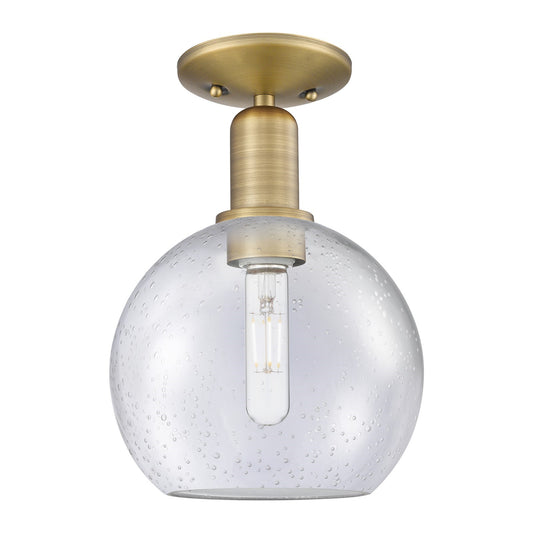 Innovations Athens 8in 1-Light Semi-Flush Mount | Industrial Brushed Brass Steel and Seedy Glass Globe | Entryway & Hallway | 8 x | Model 716-1C-BB-G124-8