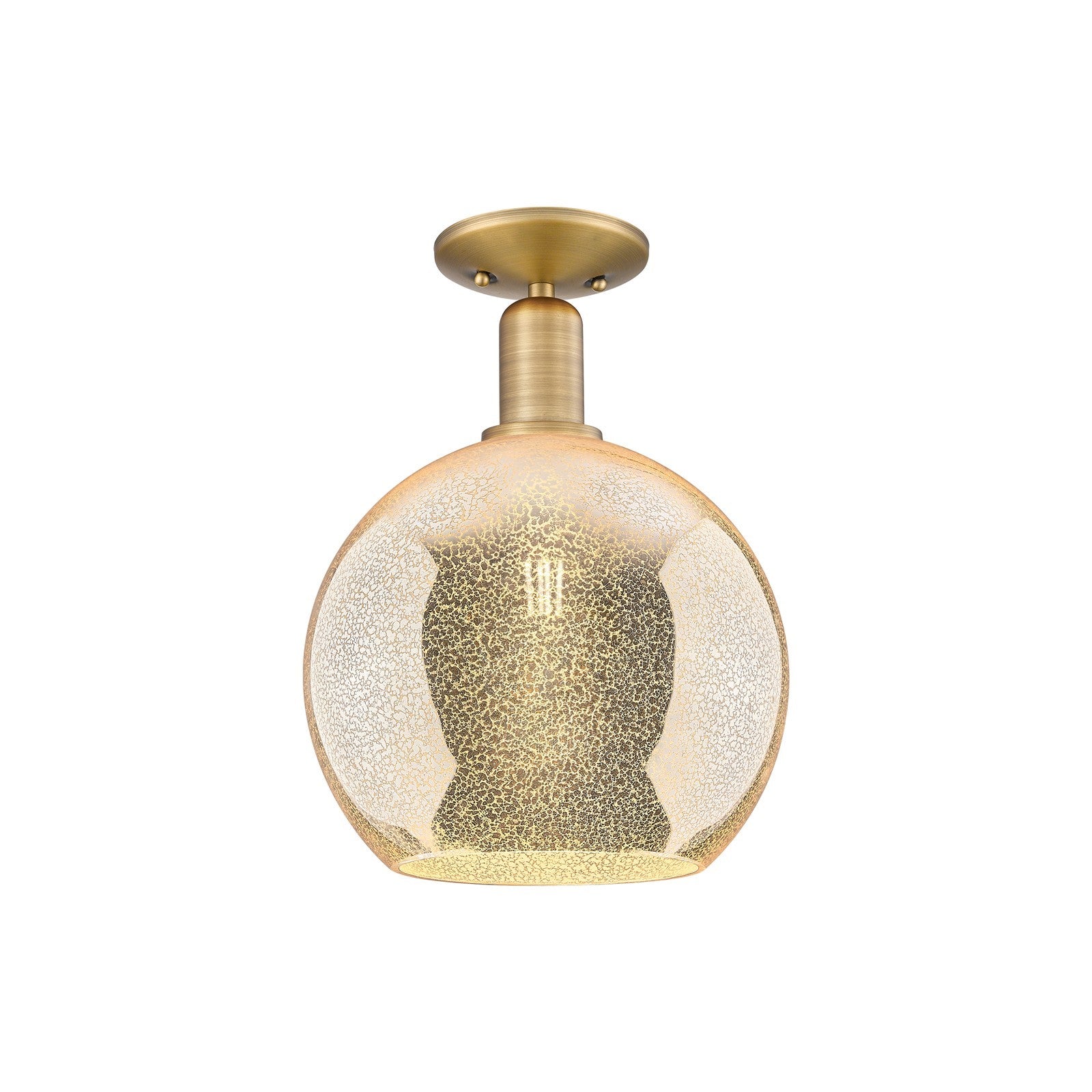 Innovations Athens 10in 1-Light Semi-Flush Mount | Industrial Brushed Brass and Mercury Glass | Entryway & Hallway | 10 x 10 x | Model 716-1C-BB-G128-10