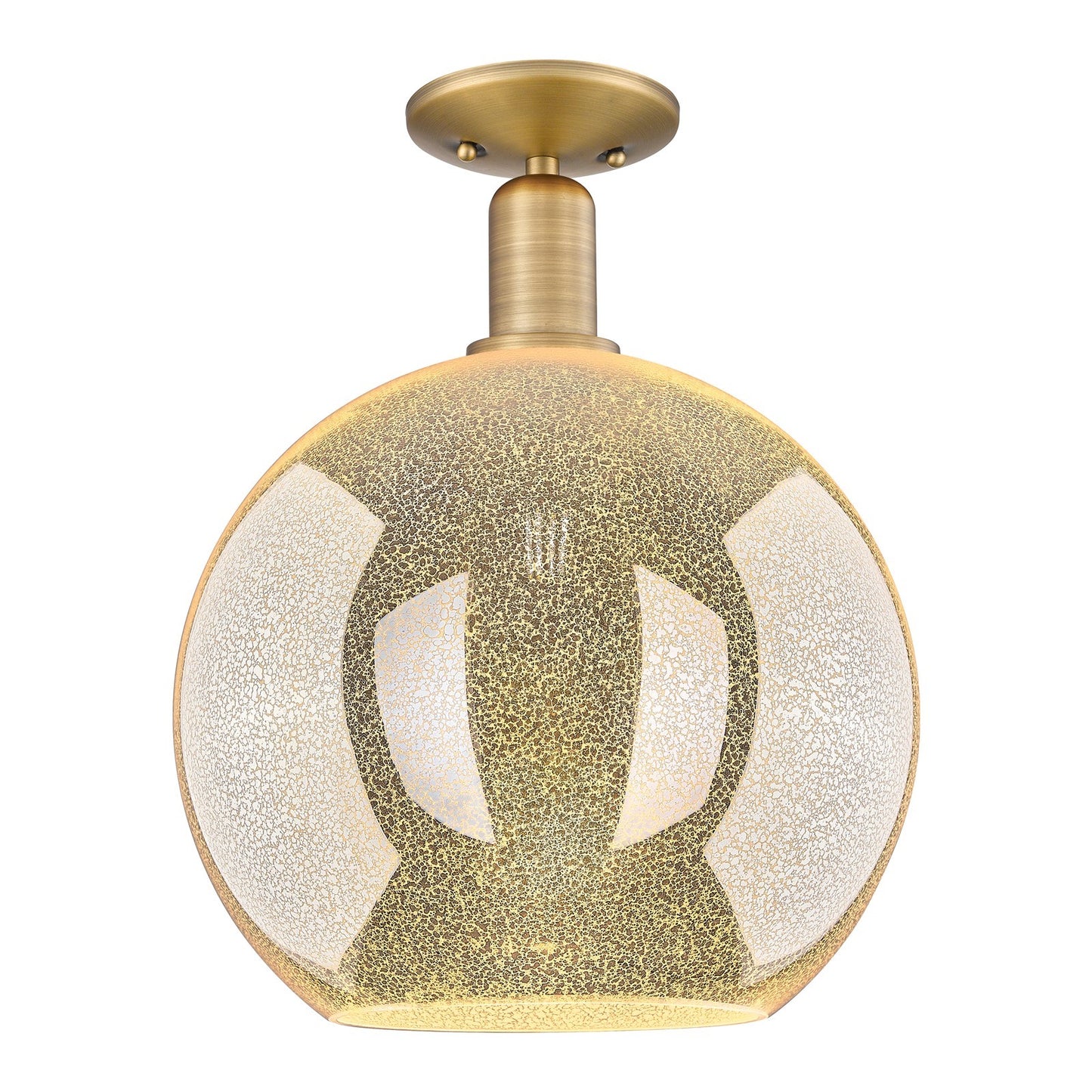 Innovations Athens 12in 1-Light Semi-Flush Mount | Industrial Brushed Brass Steel and Mercury Glass | Entryway & Hallway | 11.75 | Model 716-1C-BB-G128-12