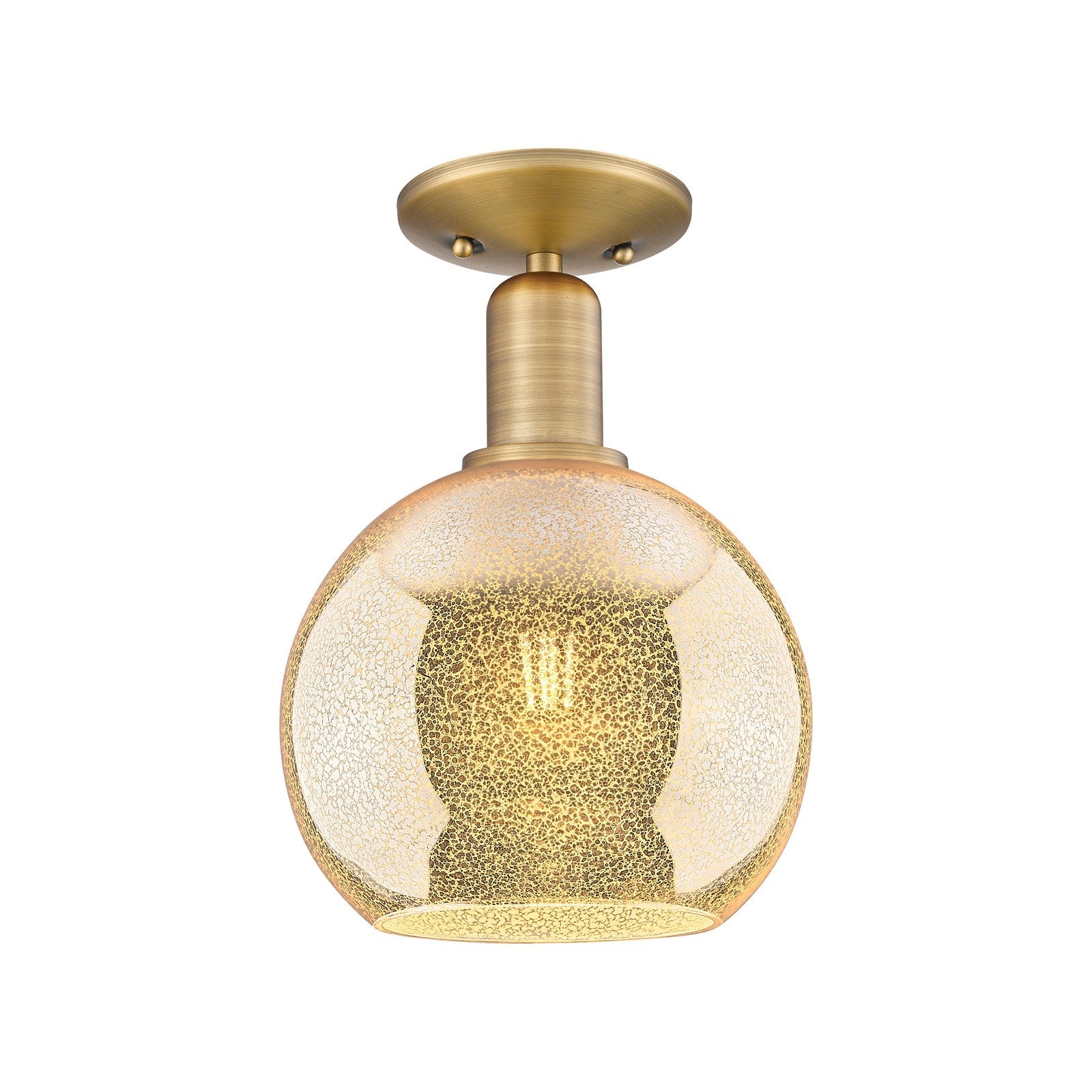 Innovations Athens 8in 1-Light Semi-Flush Mount | Industrial Brushed Brass Steel and Mercury Glass | Entryway & Hallway | 8 x 8 x | Model 716-1C-BB-G128-8
