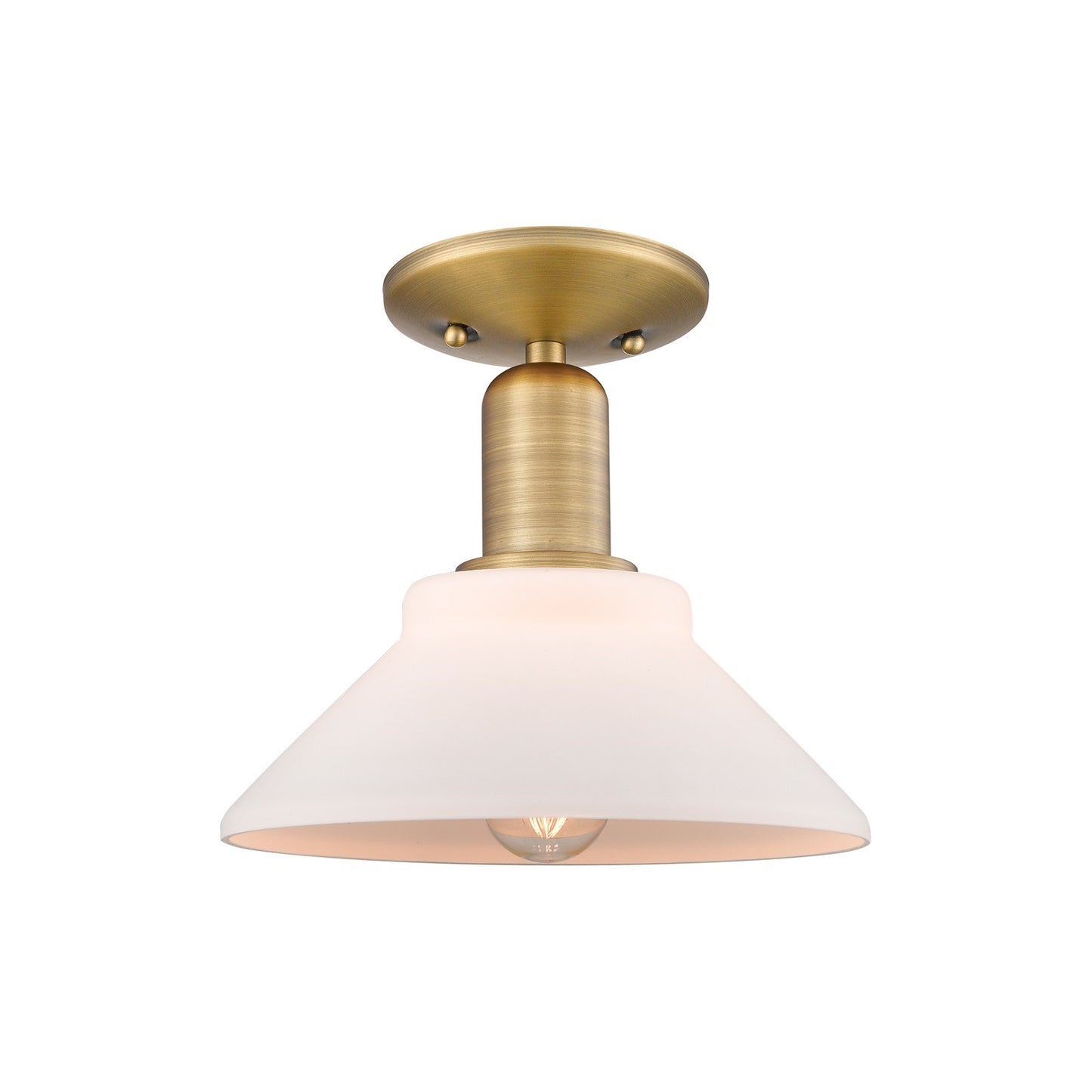 Innovations Orwell 8in 1-Light Semi-Flush Mount | Industrial Brushed Brass and Matte White Glass | Kitchen & Hallway | 8.38 x 8.5 in | Model 716-1C-BB-G131