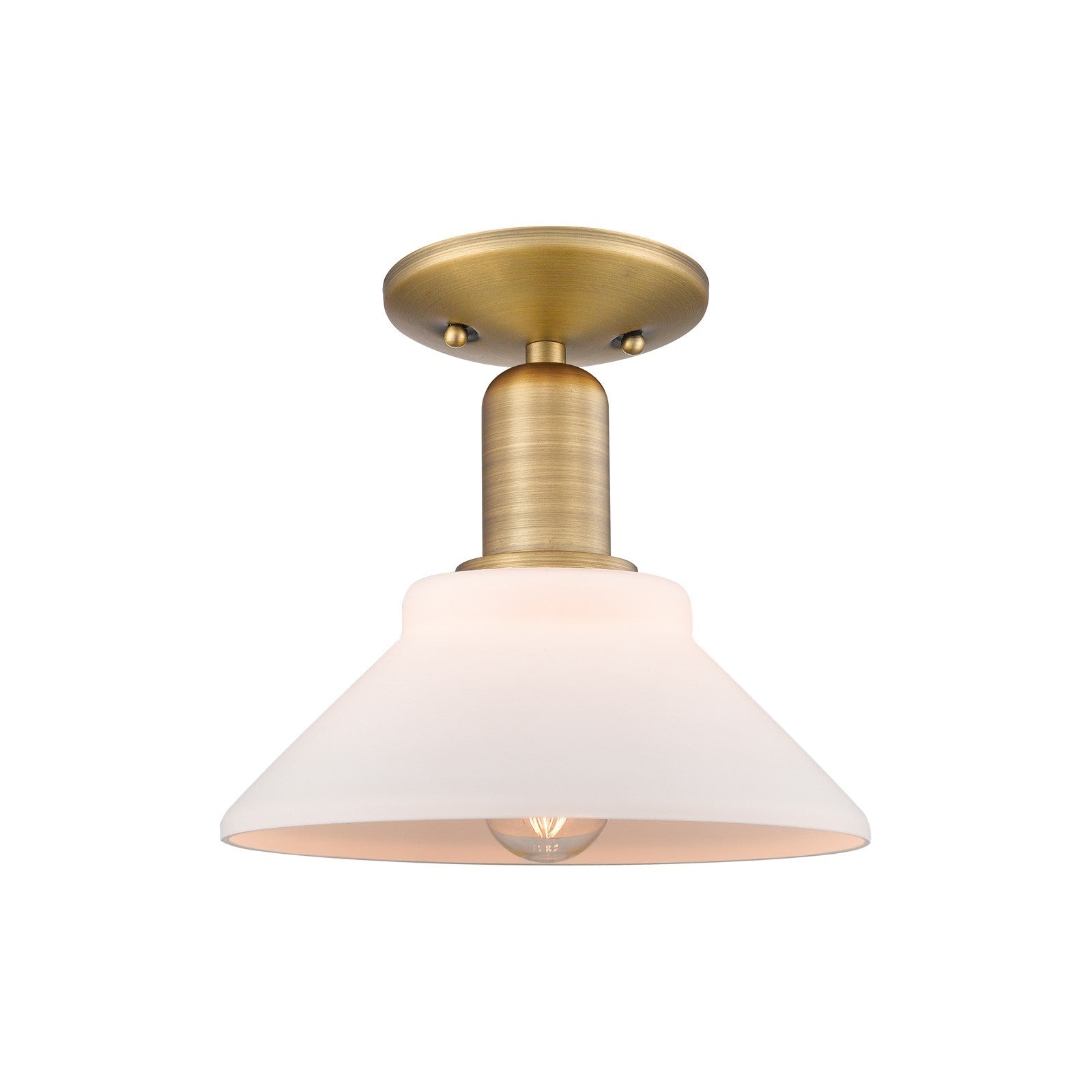 Innovations Orwell 8in 1-Light Semi-Flush Mount | Industrial Brushed Brass and Matte White Glass | Kitchen & Hallway | 8.38 x 8.5 in | Model 716-1C-BB-G131