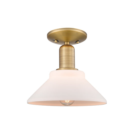 Innovations Orwell 8in 1-Light Semi-Flush Mount | Industrial Brushed Brass and Matte White Glass | Kitchen & Hallway | 8.38 x 8.5 in | Model 716-1C-BB-G131