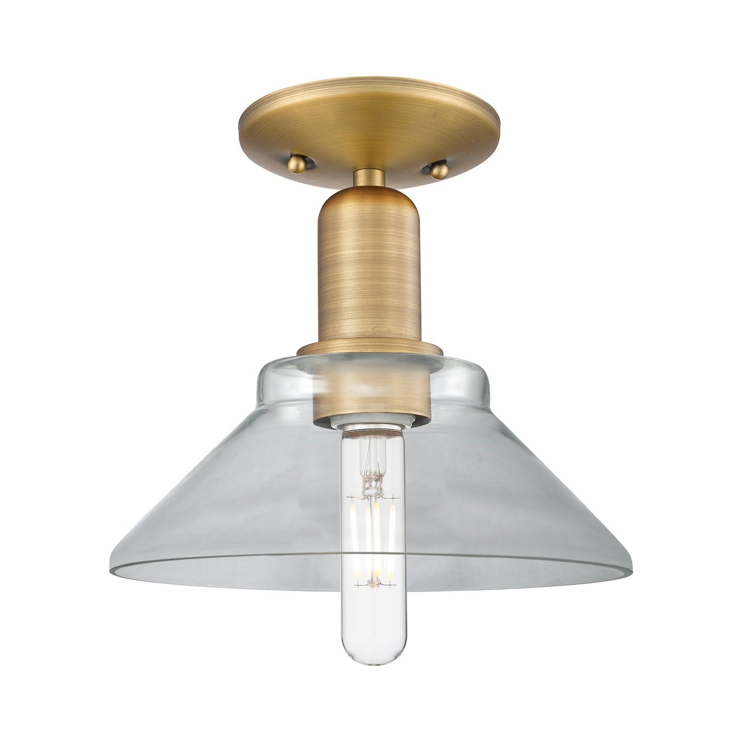Innovations Orwell 8in 1-Light Semi-Flush Mount | Industrial Brushed Brass and Clear Glass | Entryway & Hallway | 8.38 x 8.5 in | Model 716-1C-BB-G132