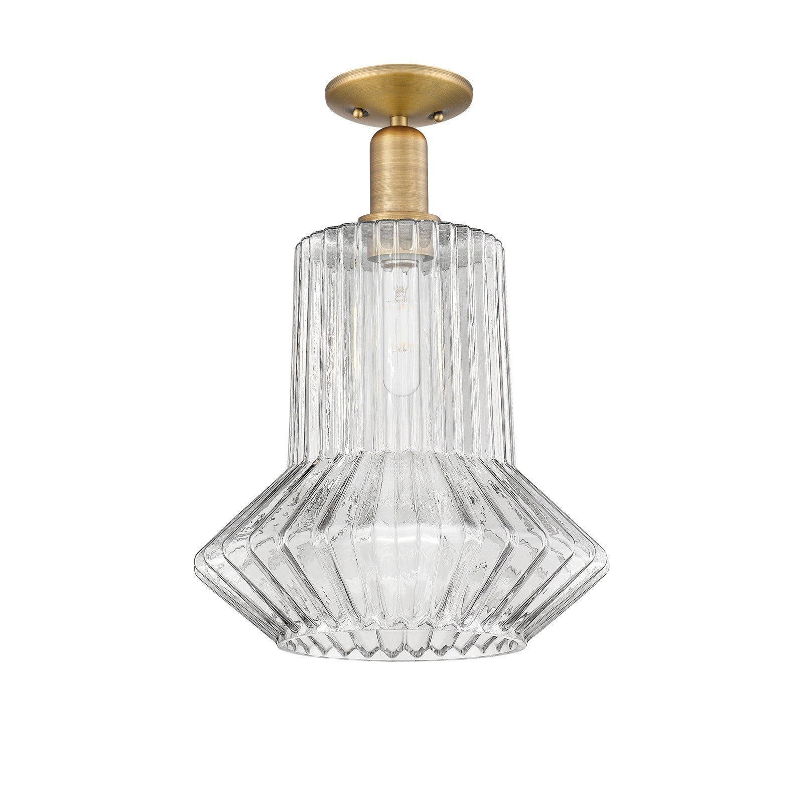 Innovations Springwater 12in 1-Light Semi-Flush Mount | Industrial Brushed Brass Steel and Clear Fluted Glass | Entryway & Hallway | Model 716-1C-BB-G212
