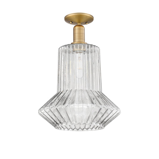 Innovations Springwater 12in 1-Light Semi-Flush Mount | Industrial Brushed Brass Steel and Clear Fluted Glass | Entryway & Hallway | Model 716-1C-BB-G212