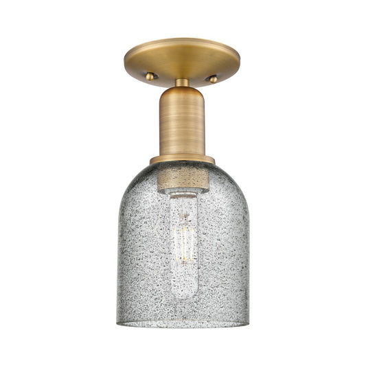 Innovations Caledonia 5in 1-Light Semi-Flush Mount | Industrial Brushed Brass Steel and Charcoal Glass | Damp-Rated Hallway & | Model 716-1C-BB-G257