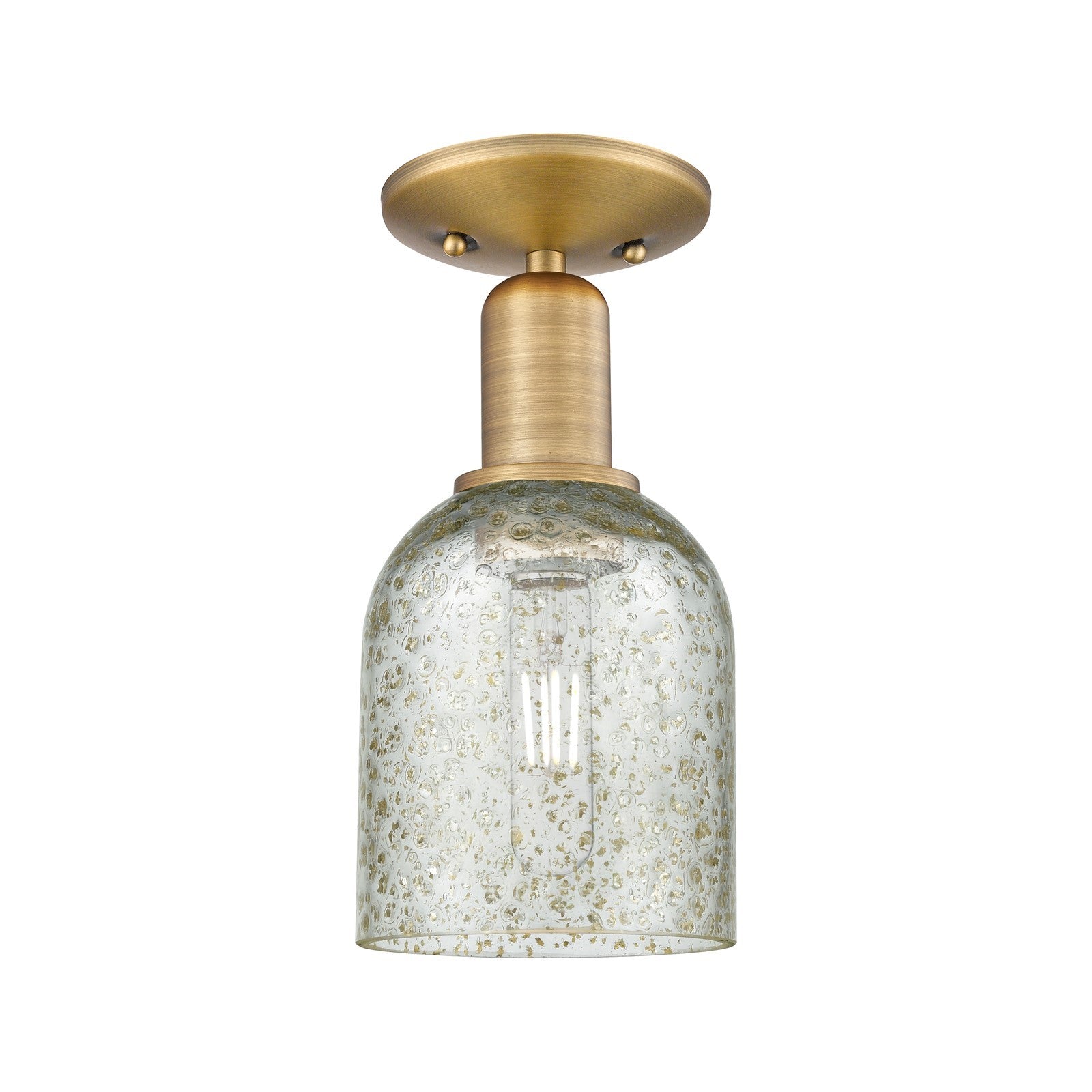 Innovations Caledonia 5in 1-Light Semi-Flush Mount | Industrial Brushed Brass and Mica Glass | Entryway & Hallway | 5 x 5 x 10.5 in | Model 716-1C-BB-G259