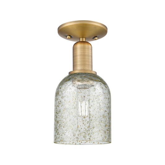 Innovations Caledonia 5in 1-Light Semi-Flush Mount | Industrial Brushed Brass and Mica Glass | Entryway & Hallway | 5 x 5 x 10.5 in | Model 716-1C-BB-G259