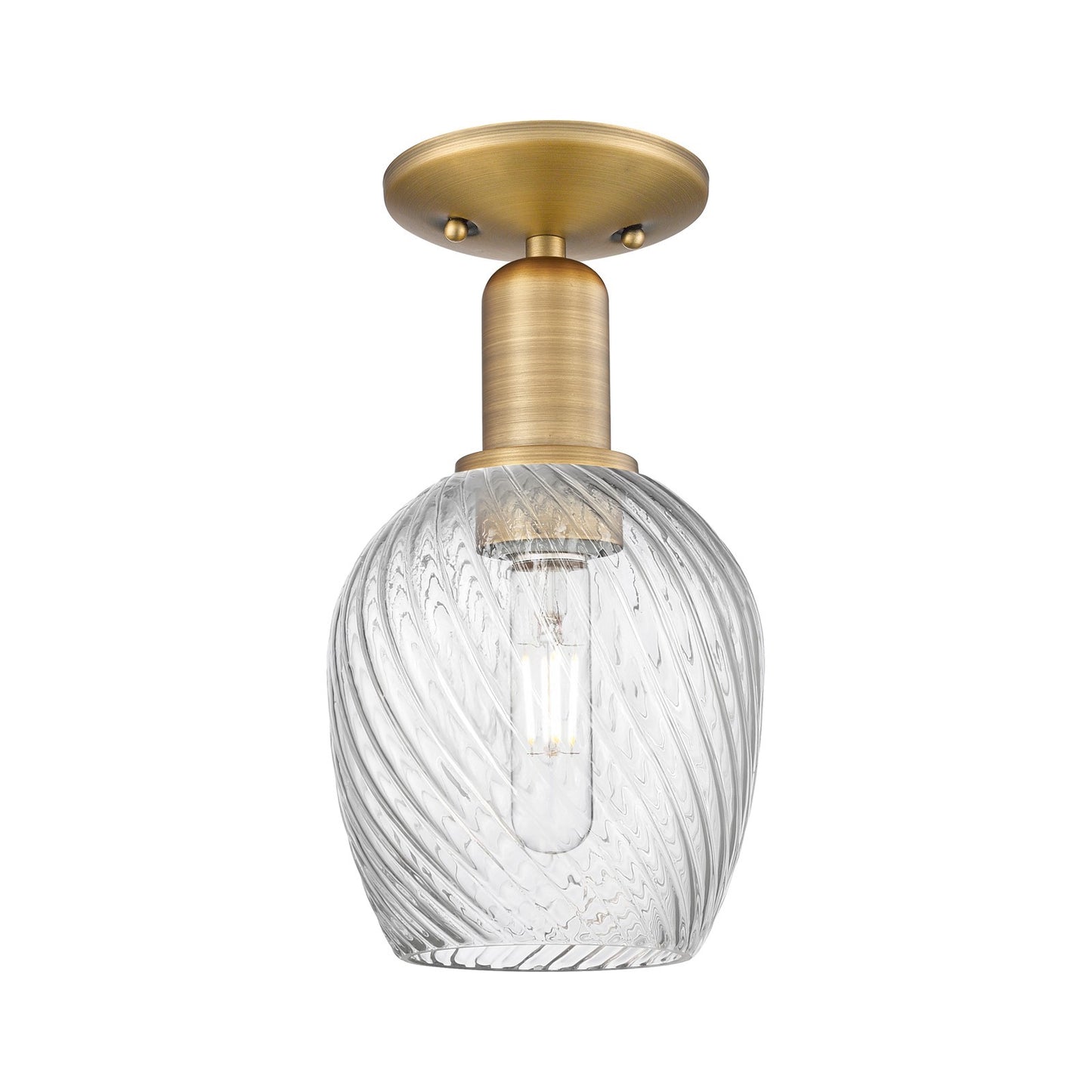Innovations Salina 6in 1-Light Semi-Flush Mount | Industrial Brushed Brass Steel and Clear Spiral Fluted Glass | Entryway & Hallway | Model 716-1C-BB-G292