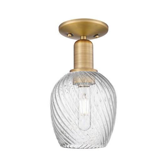 Innovations Salina 6in 1-Light Semi-Flush Mount | Industrial Brushed Brass Steel and Clear Spiral Fluted Glass | Entryway & Hallway | Model 716-1C-BB-G292