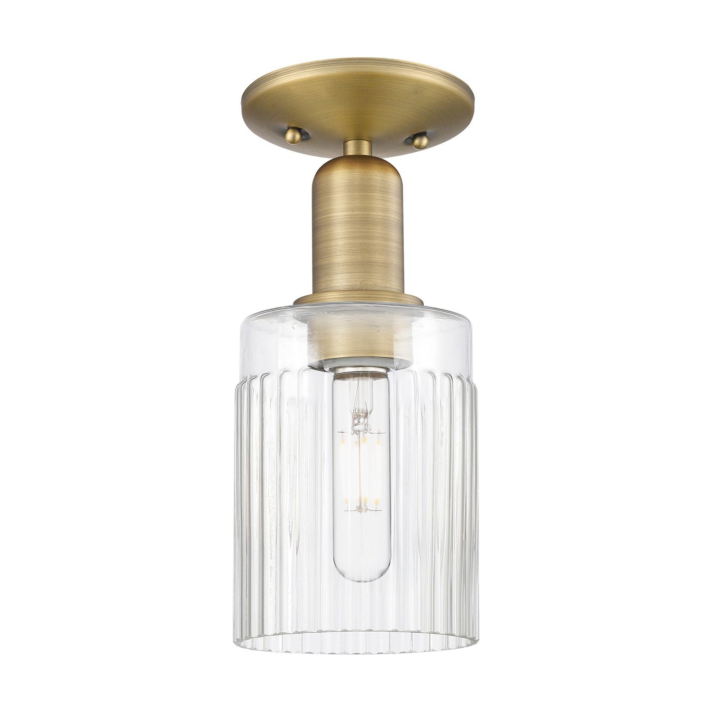 Innovations Hadley 4.5in 1-Light Semi-Flush Mount | Industrial Brushed Brass Steel and Clear Ribbed Glass | Entryway & Hallway | Model 716-1C-BB-G342