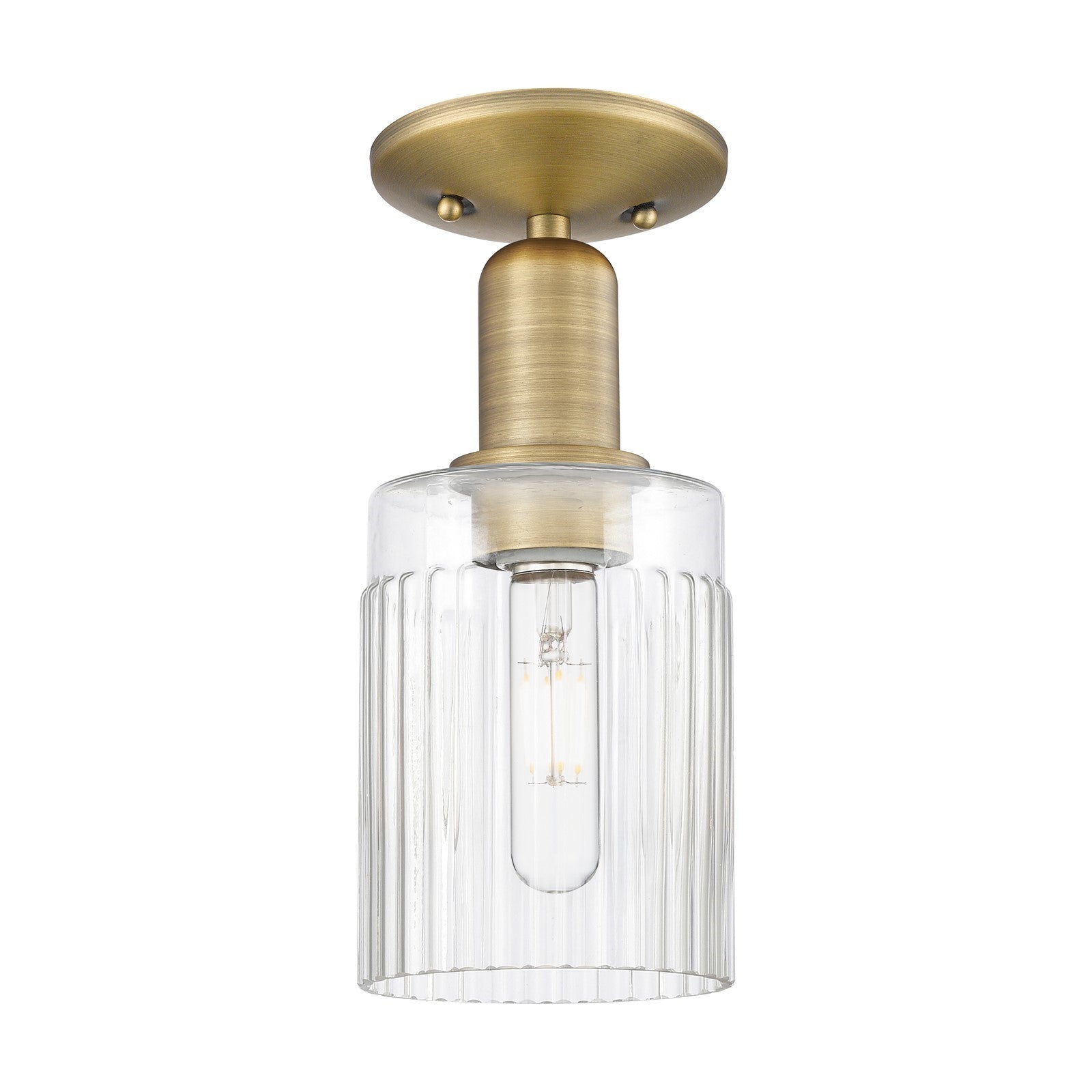 Innovations Hadley 4.5in 1-Light Semi-Flush Mount | Industrial Brushed Brass Steel and Clear Ribbed Glass | Entryway & Hallway | Model 716-1C-BB-G342