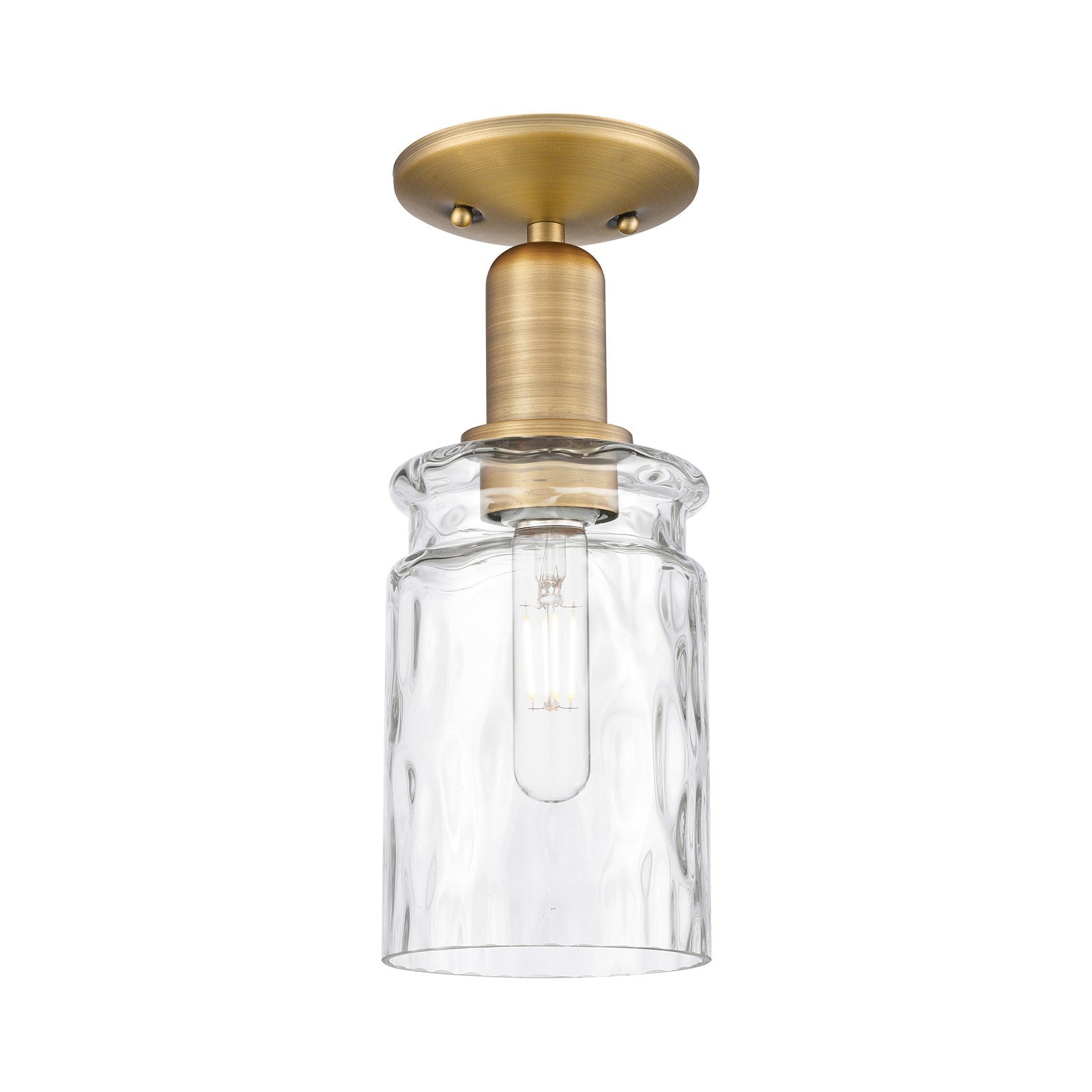 Innovations Candor 1-Light 4.75in Semi-Flush Mount | Industrial Brushed Brass and Clear Waterglass Glass | Hallway & Entryway | Model 716-1C-BB-G352