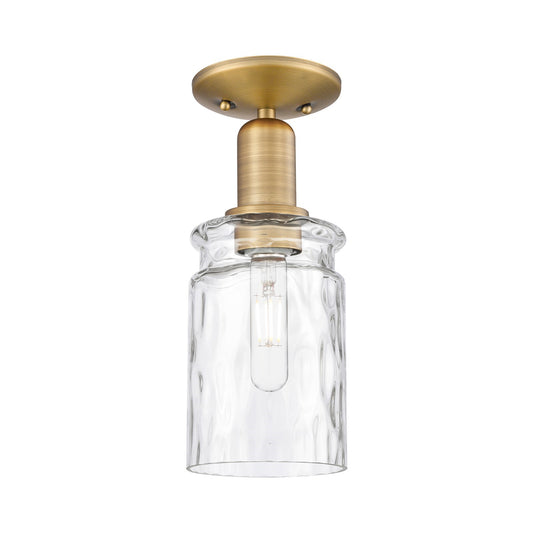 Innovations Candor 1-Light 4.75in Semi-Flush Mount | Industrial Brushed Brass and Clear Waterglass Glass | Hallway & Entryway | Model 716-1C-BB-G352