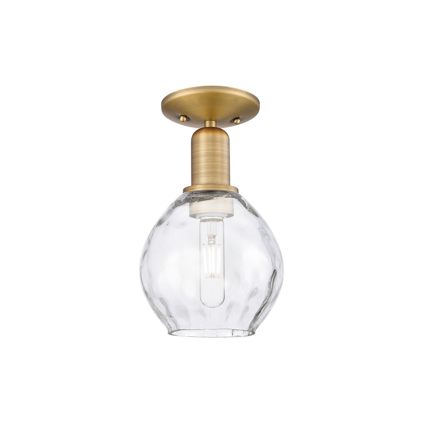 Innovations Waverly 6in 1-Light Semi-Flush Mount | Industrial Brushed Brass and Clear Water Glass | Entryway & Hallway | 6 x 10 in | Model 716-1C-BB-G362