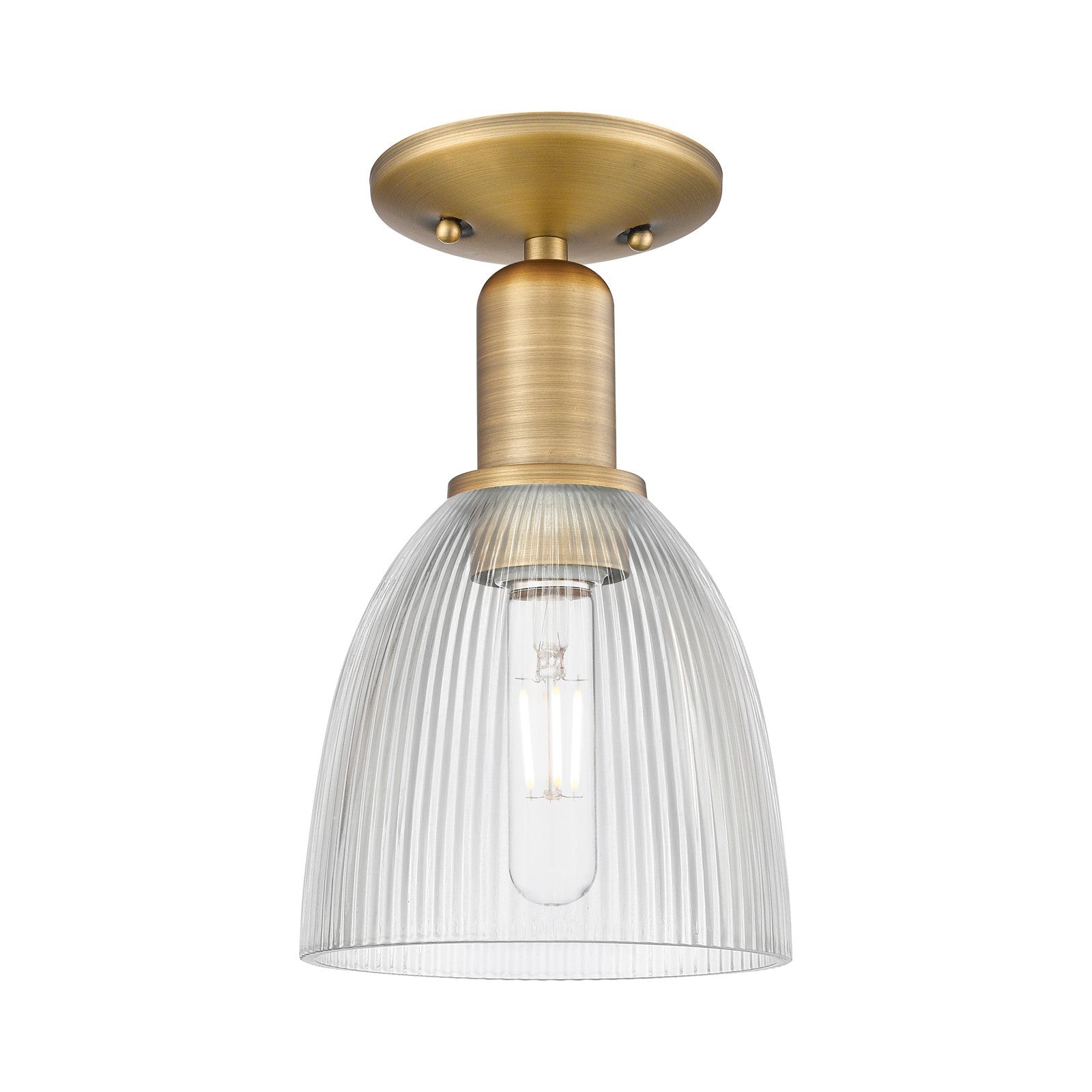 Innovations Castile 6in 1-Light Semi-Flush Mount | Industrial Brushed Brass Steel and Clear Glass Dome | Entryway & Hallway | 6 x 6 | Model 716-1C-BB-G382