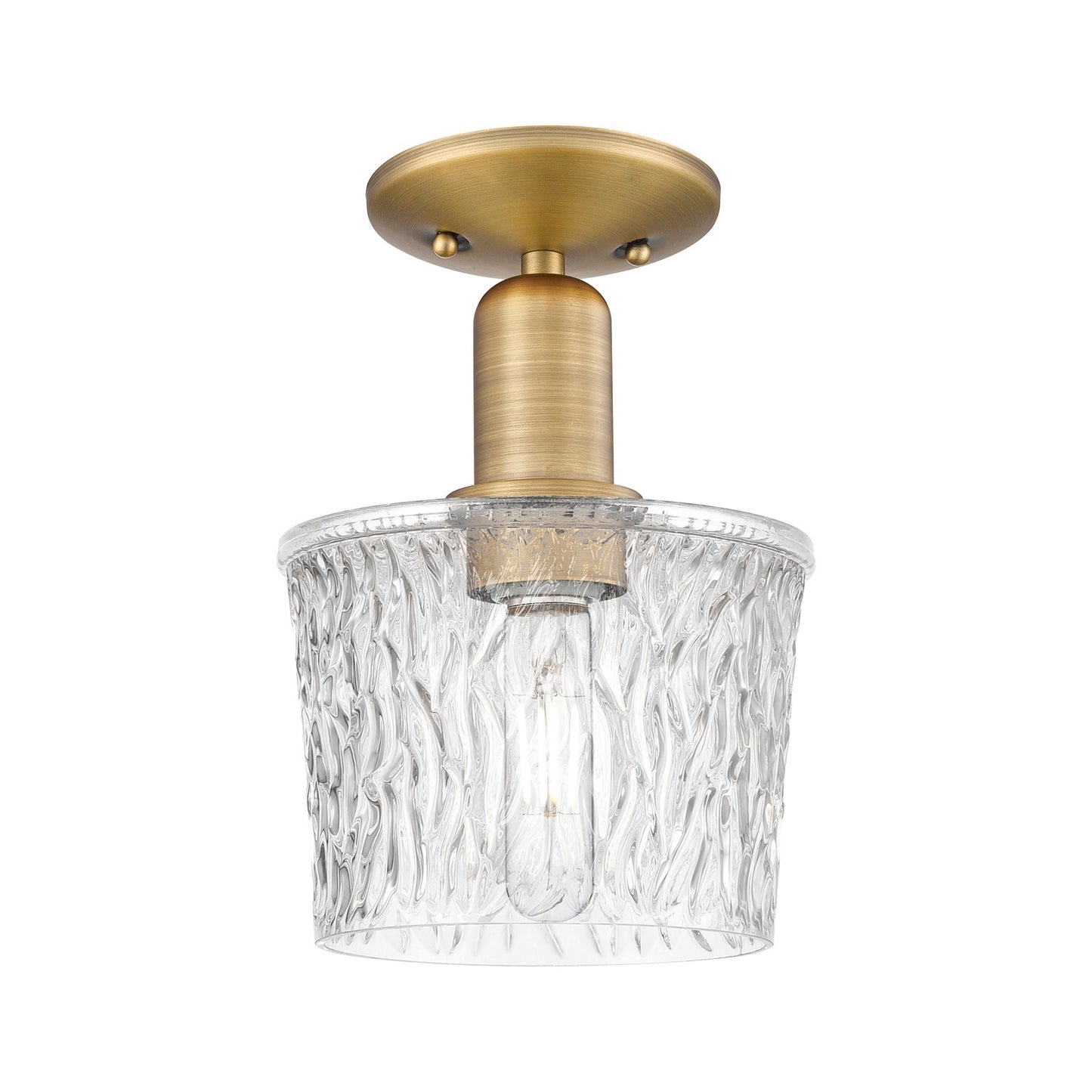Innovations Niagara 1-Light 6.5in Semi-Flush Mount | Industrial Brushed Brass and Clear Textured Glass | Hallway & Entryway | 6.5 x | Model 716-1C-BB-G402