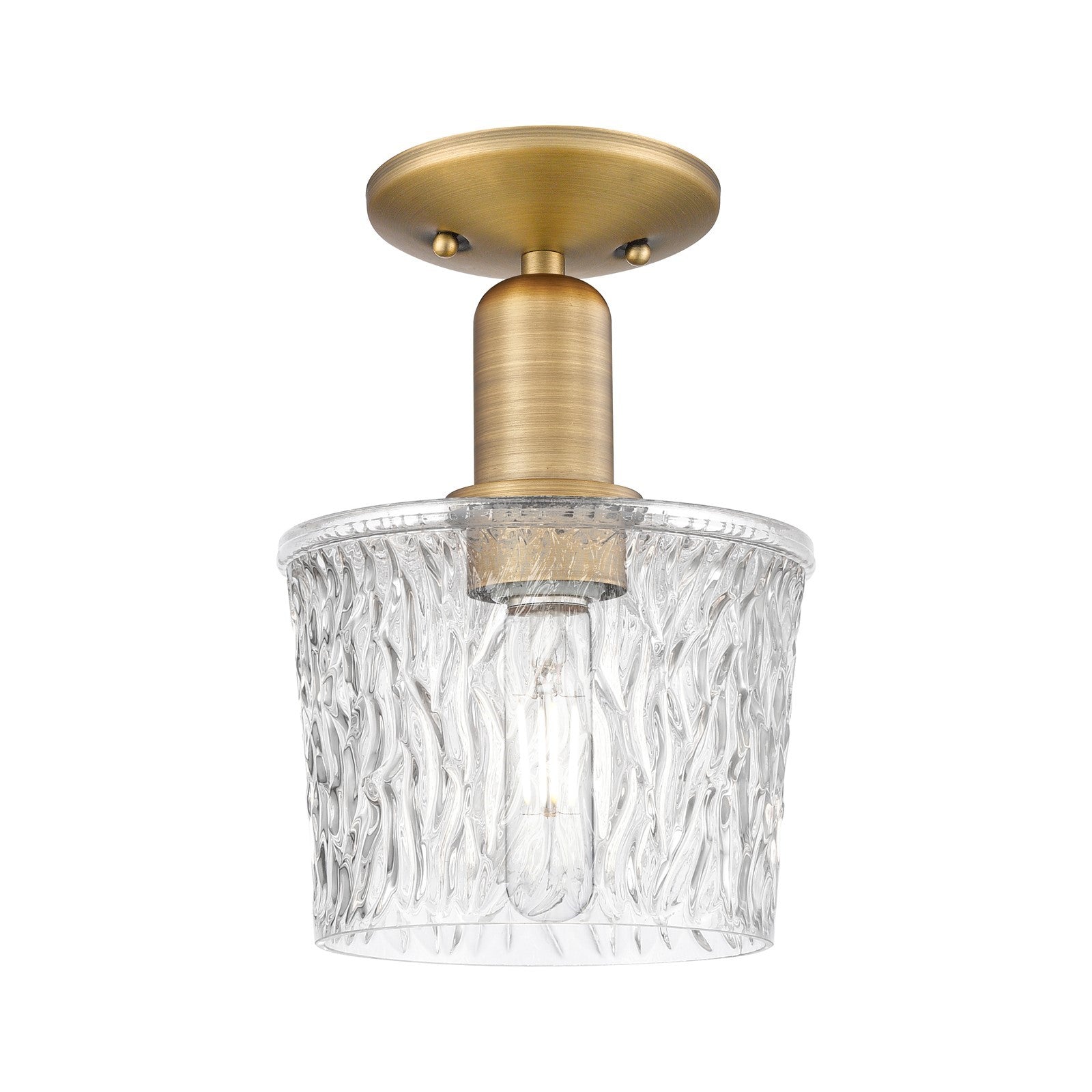 Innovations Niagara 1-Light 6.5in Semi-Flush Mount | Industrial Brushed Brass and Clear Textured Glass | Hallway & Entryway | 6.5 x | Model 716-1C-BB-G402