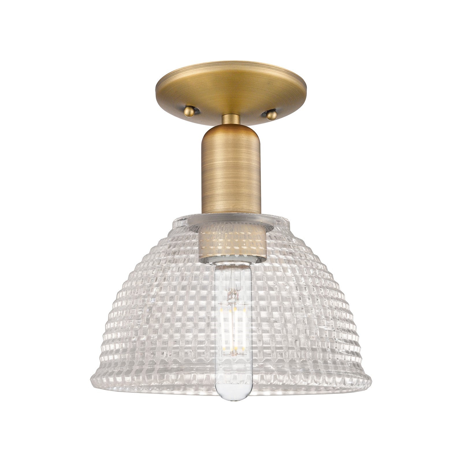 Innovations Arietta 8in 1-Light Semi-Flush Mount | Industrial Brushed Brass Steel and Clear Glass | Entryway & Hallway | 8 x 8 x | Model 716-1C-BB-G422