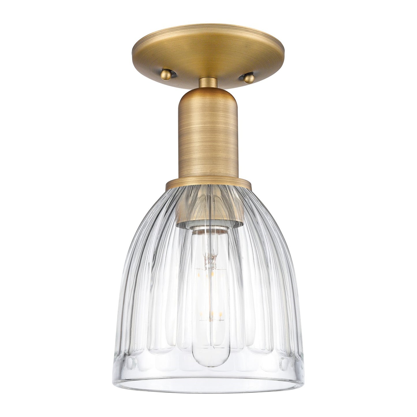 Innovations Brookfield 6in 1-Light Semi-Flush Mount | Industrial Brushed Brass Steel and Clear Ribbed Glass | Entryway & Hallway | Model 716-1C-BB-G442