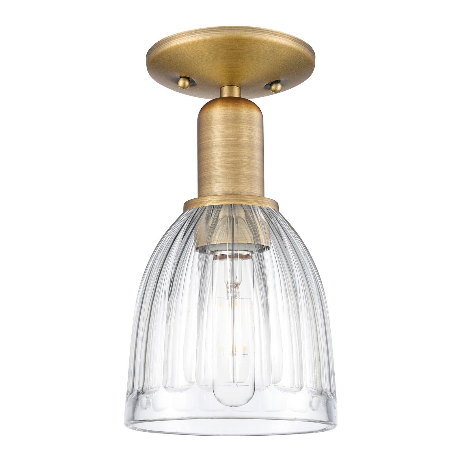 Innovations Brookfield 6in 1-Light Semi-Flush Mount | Industrial Brushed Brass Steel and Clear Ribbed Glass | Entryway & Hallway | Model 716-1C-BB-G442